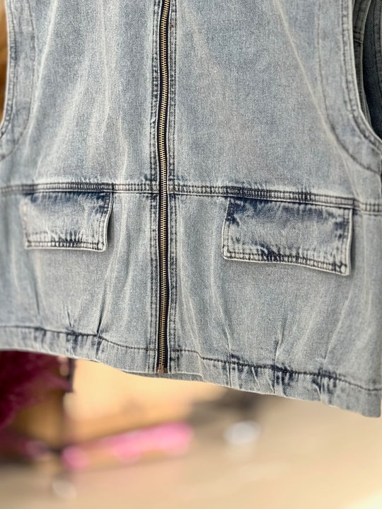 Tülin Fermuarlı Oversize Kot Yelek-XE6073 Mavi