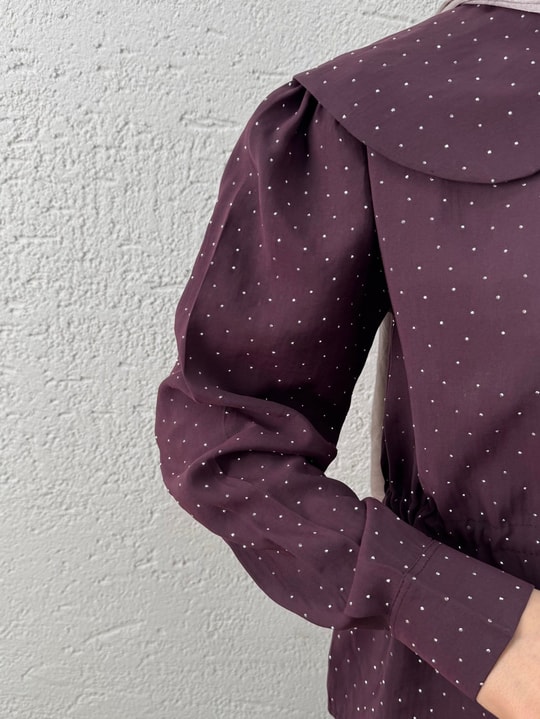 Uçurum Bebe Yaka Taşlı Beli Sıkmalı Etekli Takım-MF612 Mürdüm