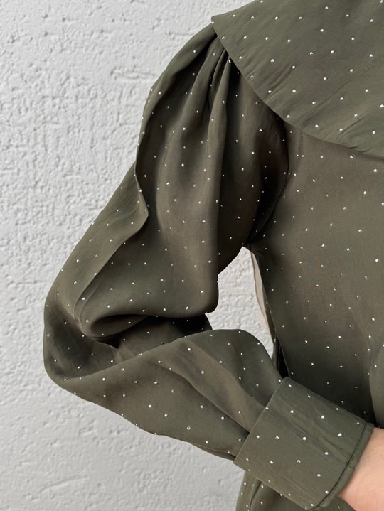 Uçurum Bebe Yaka Taşlı Beli Sıkmalı Etekli Takım-MF612 Haki