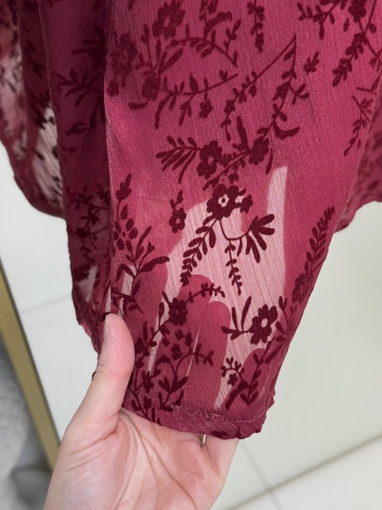 Ülkü Astarlı Kemerli Organize Flok Desen Etek-EK752.1 Bordo