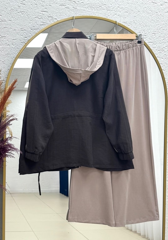 Vecihe Fermuarlı Katman Detaylı İkili Görünümlü Takım-PN3121 Vizon