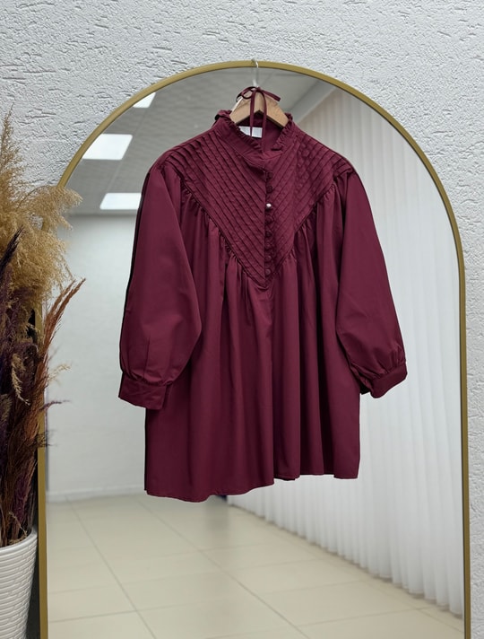 Vildan V Nervürlü Poplin Gömlek-NA820 Bordo