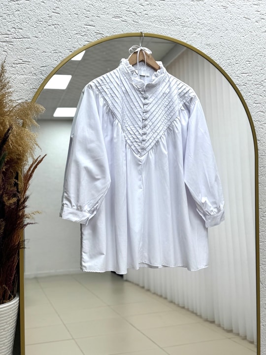 Vildan V Nervürlü Poplin Gömlek-NA820 Beyaz