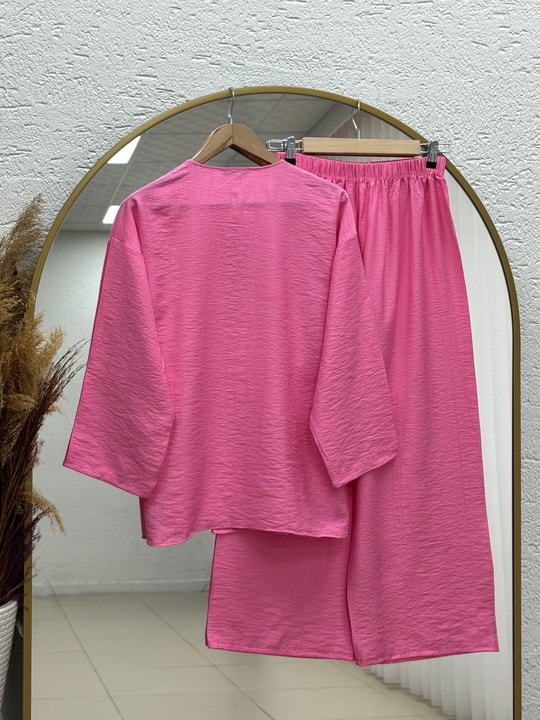 Vinmora Yandan Bağlamalı Kimonolu Çilek Pantolonlu TakımAS478-EK544 Pembe