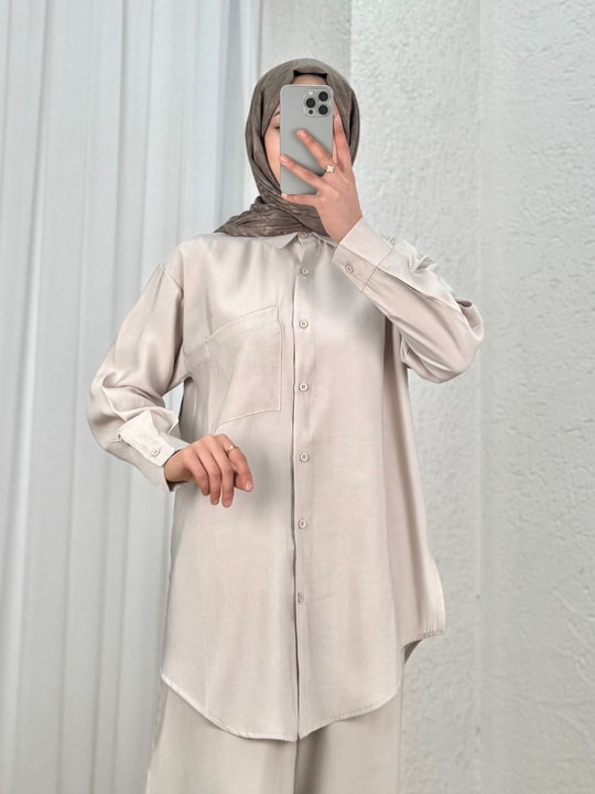 Yamaç Tek Cepli Oversize Pantolonlu Takım-Zİ2232 Taş