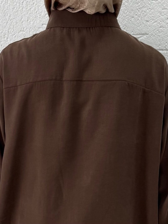 Yamaç Tek Cepli Oversize Pantolonlu Takım-Zİ2232 Kahve