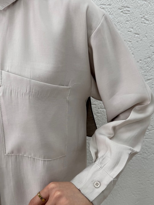 Yamaç Tek Cepli Oversize Pantolonlu Takım-Zİ2232 Taş