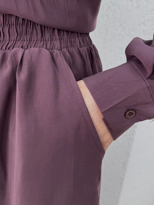 Yamaç Tek Cepli Oversize Pantolonlu Takım-Zİ2232 Mürdüm