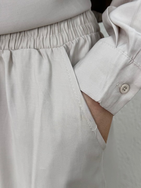 Yamaç Tek Cepli Oversize Pantolonlu Takım-Zİ2232 Taş