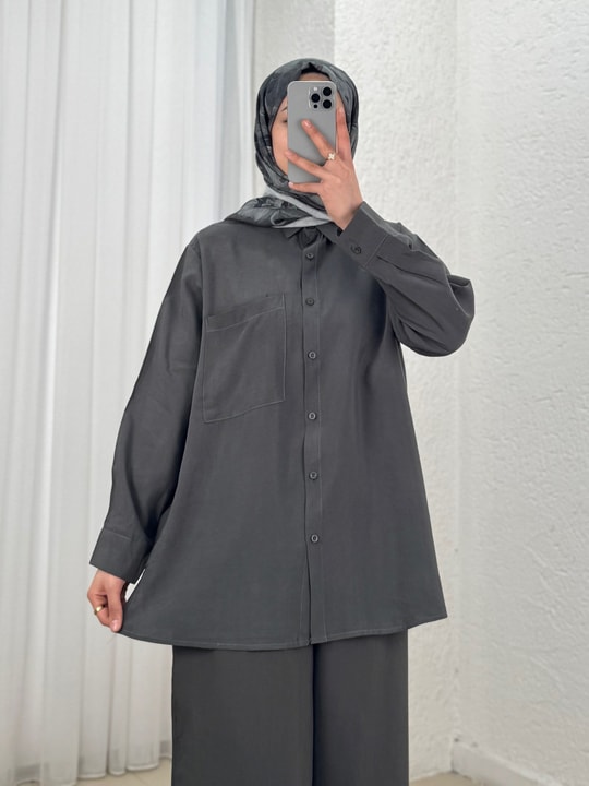 Yamaç Tek Cepli Oversize Pantolonlu Takım-Zİ2232 Antrasit