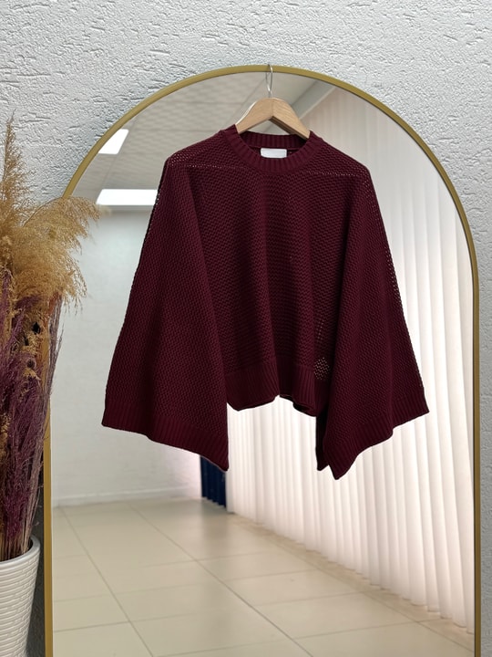 Yaser Geniş Kol Triko Kısa Kazak-KR5076 Bordo