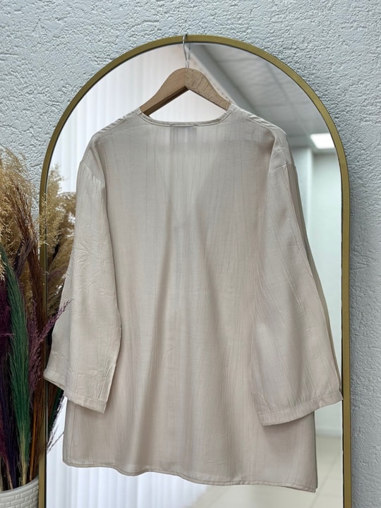 Yazlık Tesettür Pantolonlu Takım/Melesia Ön Bağcıklı Çilek Pantolonlu Takım-MF213 Taş
