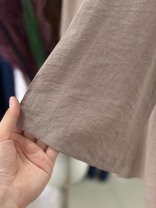 Yazlık Tesettür Pantolonlu Takım/Melesia Ön Bağcıklı Çilek Pantolonlu Takım-MF213 Vizon
