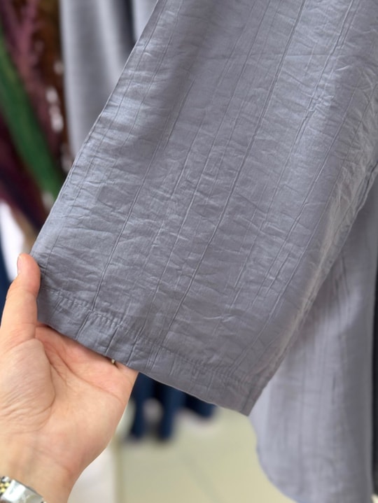 Yazlık Tesettür Pantolonlu Takım/Melesia Ön Bağcıklı Çilek Pantolonlu Takım-MF213 Antrasit