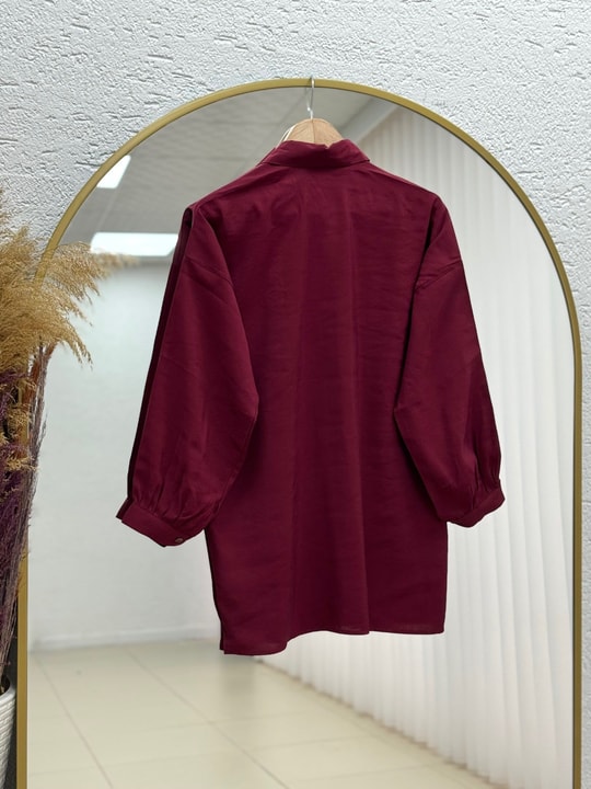 Yelilia Bağcıklı Robalı Modal Gömlek-PE223 Bordo