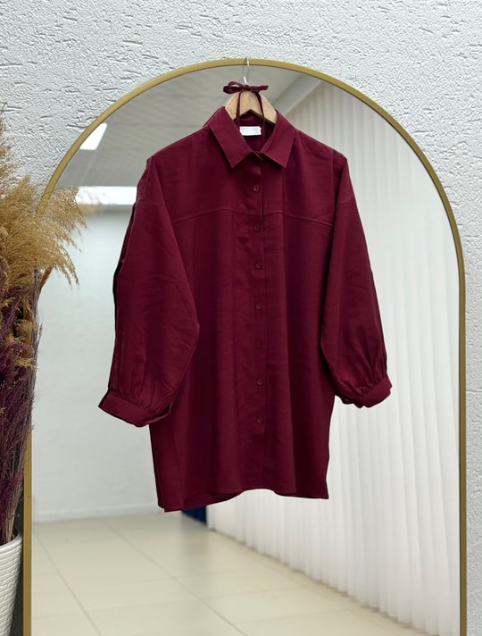 Yelilia Bağcıklı Robalı Modal Gömlek-PE223 Bordo