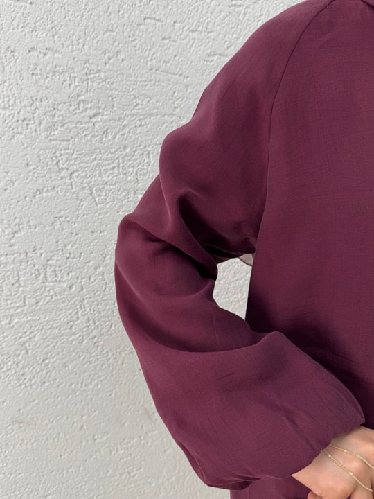 Yeşne Çiçek Detaylı Kol Ucu Lastikli Ceket-ML009 Bordo