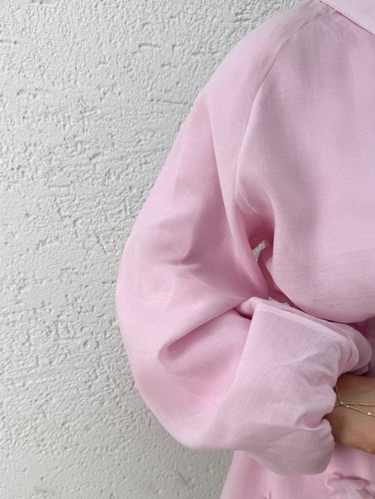 Yeşne Çiçek Detaylı Kol Ucu Lastikli Ceket-ML009 Pembe