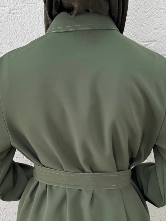 Yıldız Tek Tarafı Parçalı Kolu Kemerli Pantolonlu Takım-FA1075 Haki