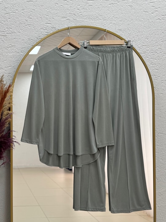 Yonca Yanları Yırtmaçlı Çımalı Pantolonlu Takım-NL764 Mint