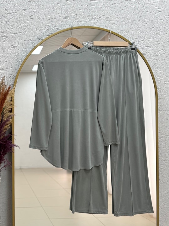 Yonca Yanları Yırtmaçlı Çımalı Pantolonlu Takım-NL764 Mint