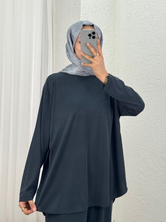 Yonca Yanları Yırtmaçlı Çımalı Pantolonlu Takım-NL764 Antrasit