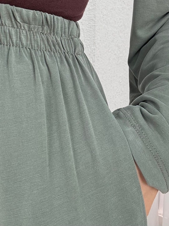 Yonca Yanları Yırtmaçlı Çımalı Pantolonlu Takım-NL764 Haki
