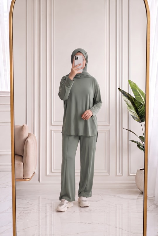 Yonca Yanları Yırtmaçlı Çımalı Pantolonlu Takım-NL764 Mint