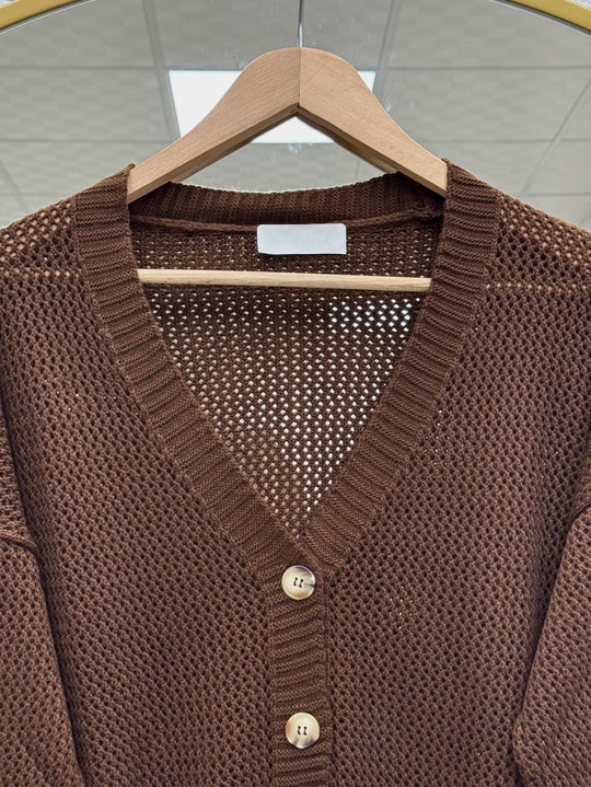 Yüsa Delikli Triko Hırka-KR5078 Kahve