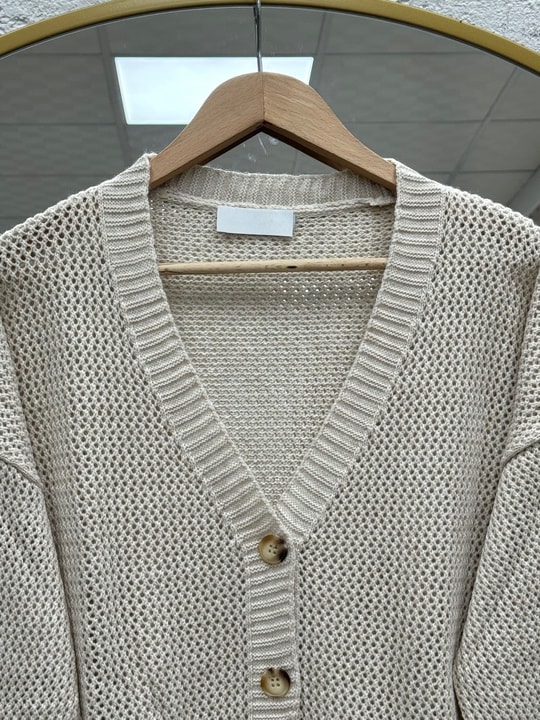 Yüsa Delikli Triko Hırka-KR5078 Taş
