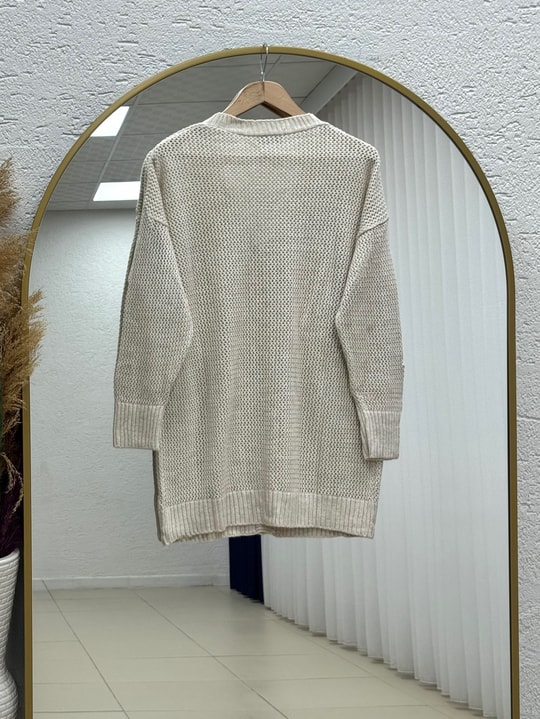 Yüsa Delikli Triko Hırka-KR5078 Taş