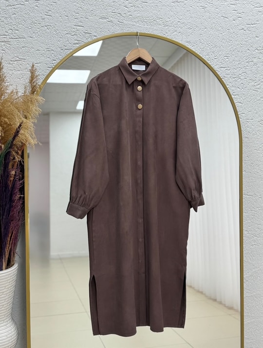 Zemheri  Metal Düğmeli Yırtmaçlı Tunik-GS531 Kahve