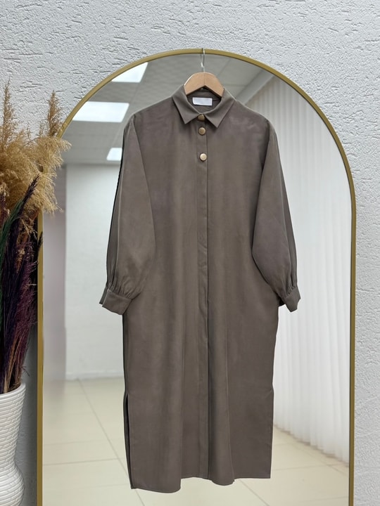Zemheri  Metal Düğmeli Yırtmaçlı Tunik-GS531 Vizon