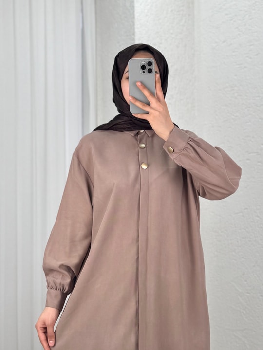 Zemheri  Metal Düğmeli Yırtmaçlı Tunik-GS531 Sütlü Kahve