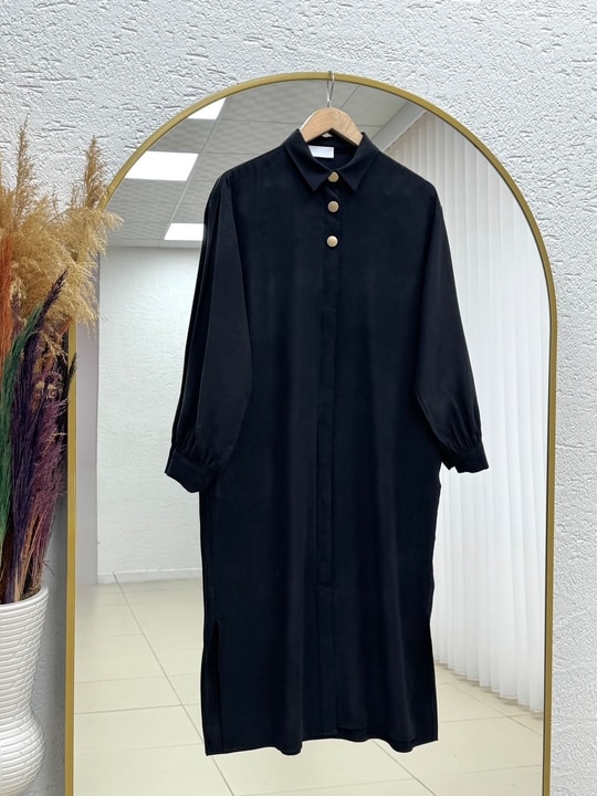 Zemheri  Metal Düğmeli Yırtmaçlı Tunik-GS531 Siyah