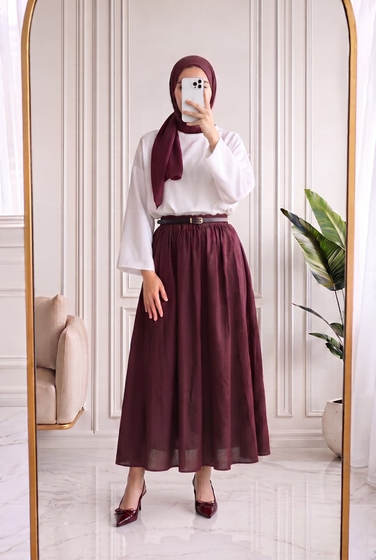 Zerbeste Astarlı Vual Etek-AS3065 Bordo