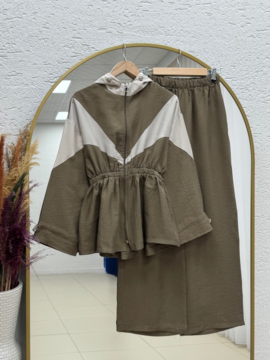 Zergül Kapşonlu Beli Sıkmalı Pantolonlu Takım-PN3149 Yağ Yeşili