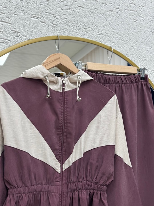 Zergül Kapşonlu Beli Sıkmalı Pantolonlu Takım-PN3149 Mürdüm