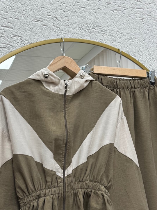 Zergül Kapşonlu Beli Sıkmalı Pantolonlu Takım-PN3149 Yağ Yeşili