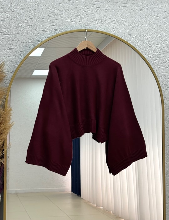 Zinnur Geniş Kol Triko Tunik-KR5076 Bordo