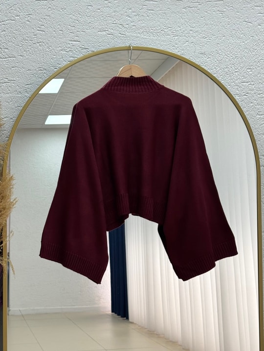 Zinnur Geniş Kol Triko Tunik-KR5076 Bordo
