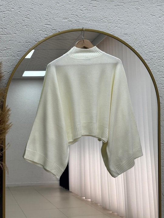 Zinnur Geniş Kol Triko Tunik-KR5076 Ekru
