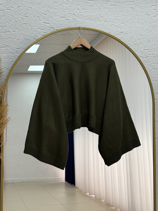 Zinnur Geniş Kol Triko Tunik-KR5076 Haki
