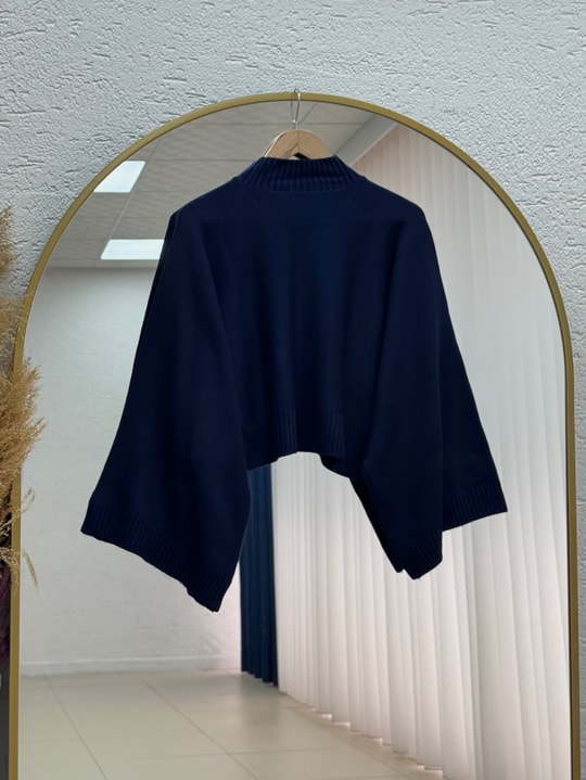 Zinnur Geniş Kol Triko Tunik-KR5076 Lacivert