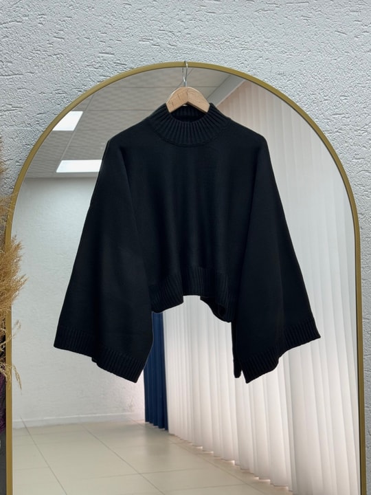 Zinnur Geniş Kol Triko Tunik-KR5076 Siyah