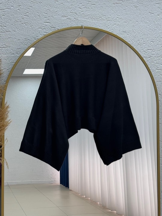Zinnur Geniş Kol Triko Tunik-KR5076 Siyah