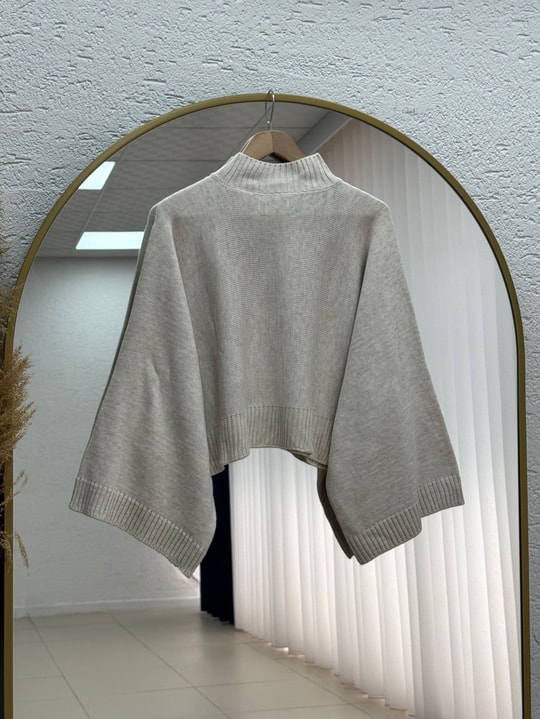 Zinnur Geniş Kol Triko Tunik-KR5076 Taş