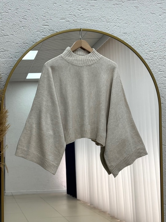 Zinnur Geniş Kol Triko Tunik-KR5076 Taş
