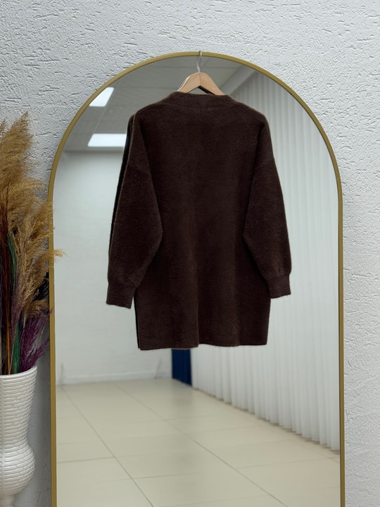 Zülnur Çift Aksesuar Detaylı Yumoş Hırka-KR6033 Kahve