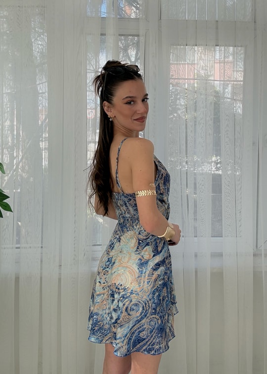 Bali Etnik Desen Mini İpek Elbise